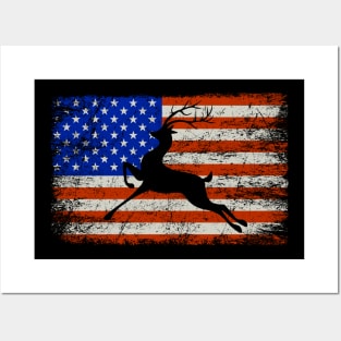 Deer Hunting American Flag Posters and Art